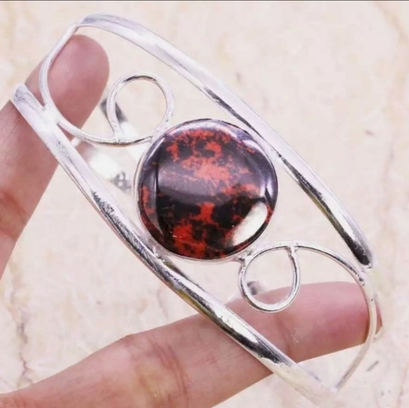Mahogany Obsidian Gemstone 925 Silver Plated Handmade Adjustable Bracelet - Picture 1 of 7